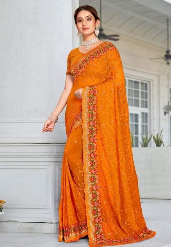 ইন্ডিয়ান জর্জেট শাড়ি ব্লাউজ পিস সহ - Image 4