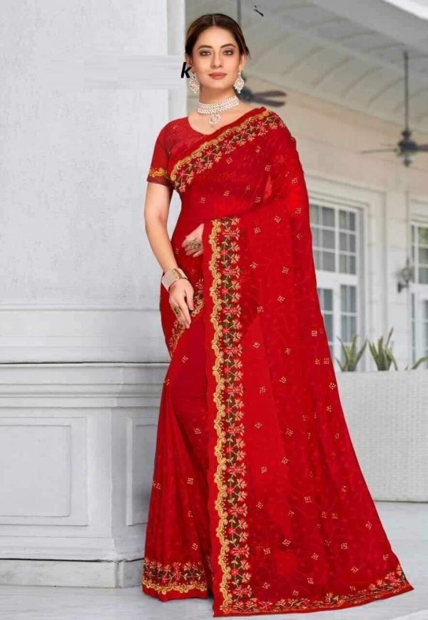 ইন্ডিয়ান জর্জেট শাড়ি ব্লাউজ পিস সহ - Image 6